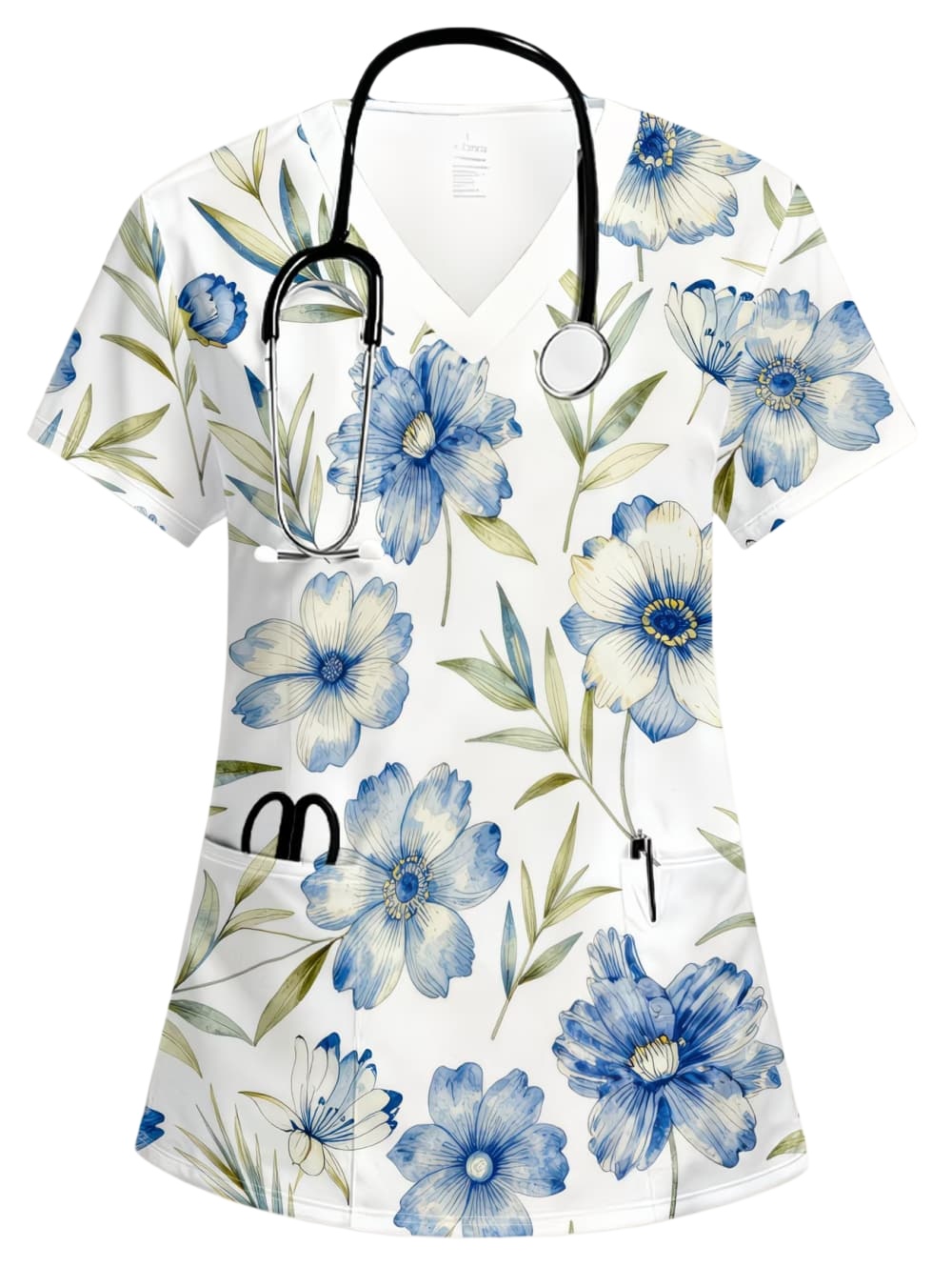 Vet Tech Accessories - Womens Work Flowers T-Shirt Stretch Scrubs